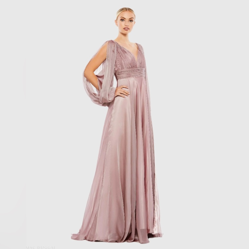 Mac Duggal Purple‎ Chiffon Open Sleeve A Line Gown 67414 Size: 4, NWT